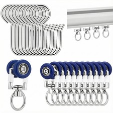 30 Pack Ceiling Curtain Rollers Mute Wheel Rail Pulleys Sliding Track Hooks