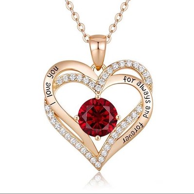 Love Heart Necklace Birthstone Necklace Silver for Women Gift Mom Wife Gift