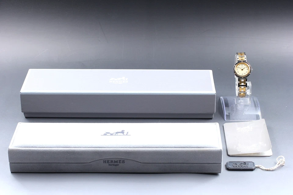 Juego completo [casi como nuevo] Reloj para mujer vintage HERMES Clipper 24 mm marfil fecha cuarzo Foto 2 de 4