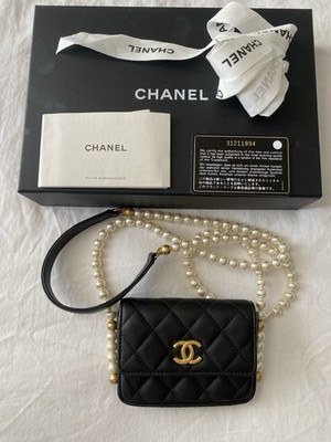 CHANEL Mini Pearl Chain Crossbody Clutch Flap Cardholder Wallet
