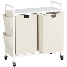 Double Laundry Hamper with Lid,Rolling Laundry Basket Organizer with Wheels, ...