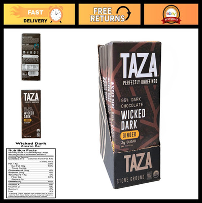 Organic Dark Chocolate Bar 95% Cocoa with Ginger - Vegan, 2.5 oz (10 Count)