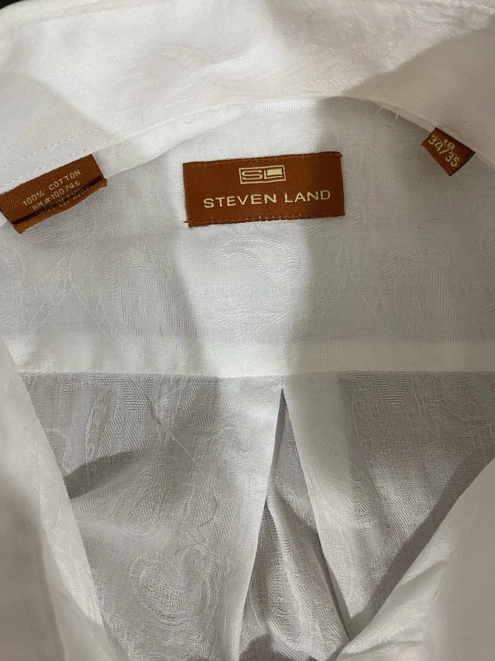Camisa Steven Land Trim Fit Para Hombre 18 34/35 Puño Francés Paisley Jacquard Blanco Foto 3 de 4