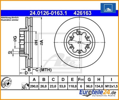 2pcs Brake Disc ATE 24.0126-0163.1 for Nissan Cabstar