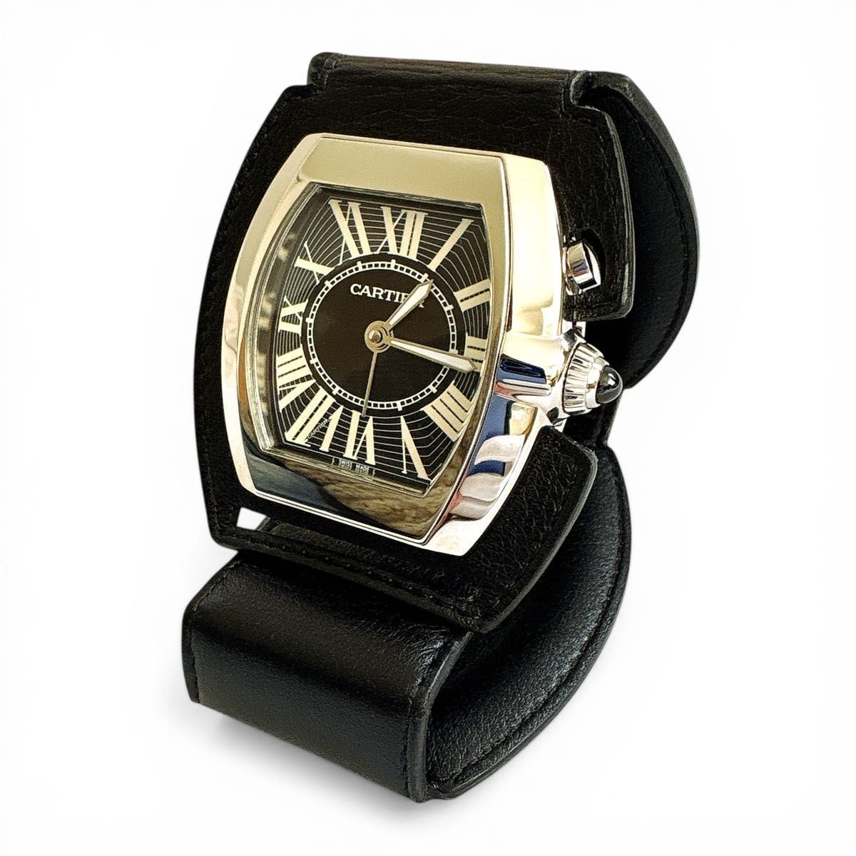 CARTIER ROADSTER TRAVEL CLOCK ALARM QUARTZ BLACK DIAL DESK CLOCK W