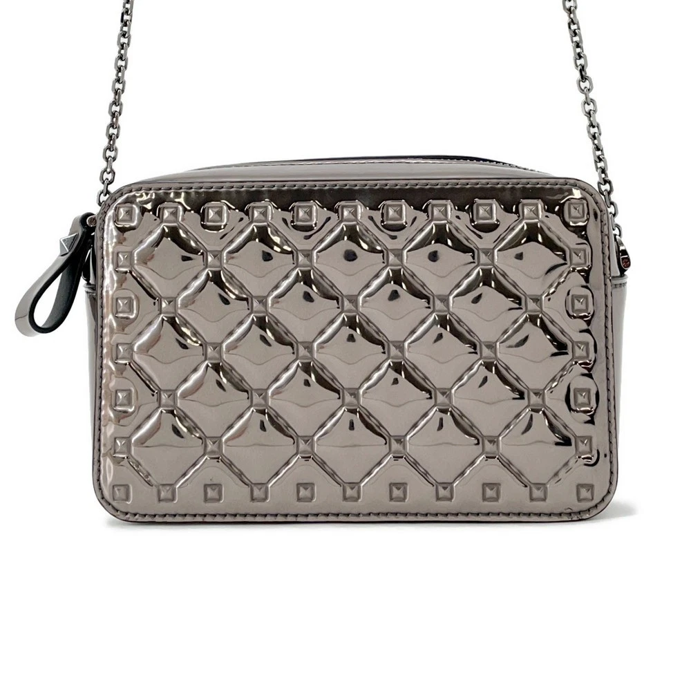 Valentino — Valentino Garavani Rock Studded Embossed ChainShoulder Bag Patent Leather Gu...