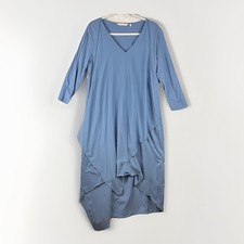 Soft Surroundings Dress M Blue Asymmetrical Ruffle Tiered Hem Lagenlook