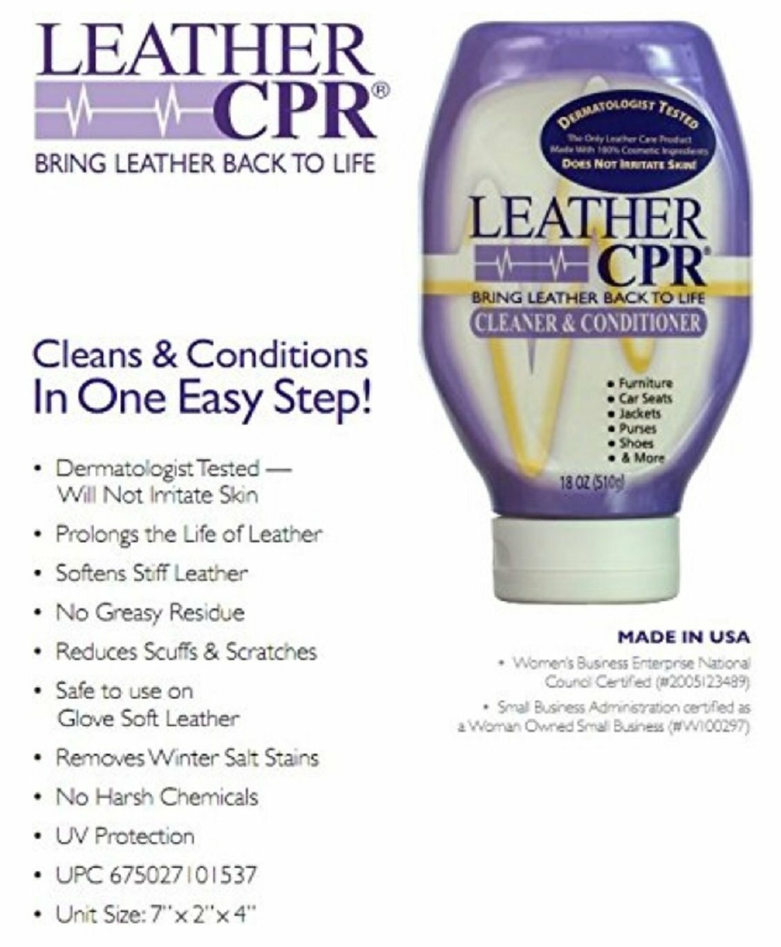 Leather CPR Cleaner Conditioner 18 Oz Restore Furniture Purse Jacket