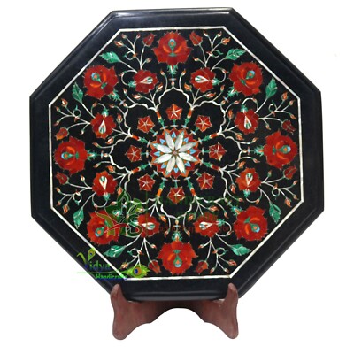 12'' Marble Coffee Table Top Carnelian Inlay HandMade Marquetry Art Home Interior