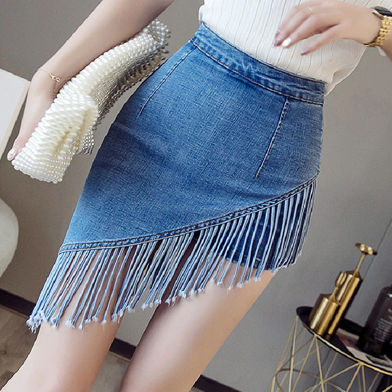 Stretch denim wrap shop skirt