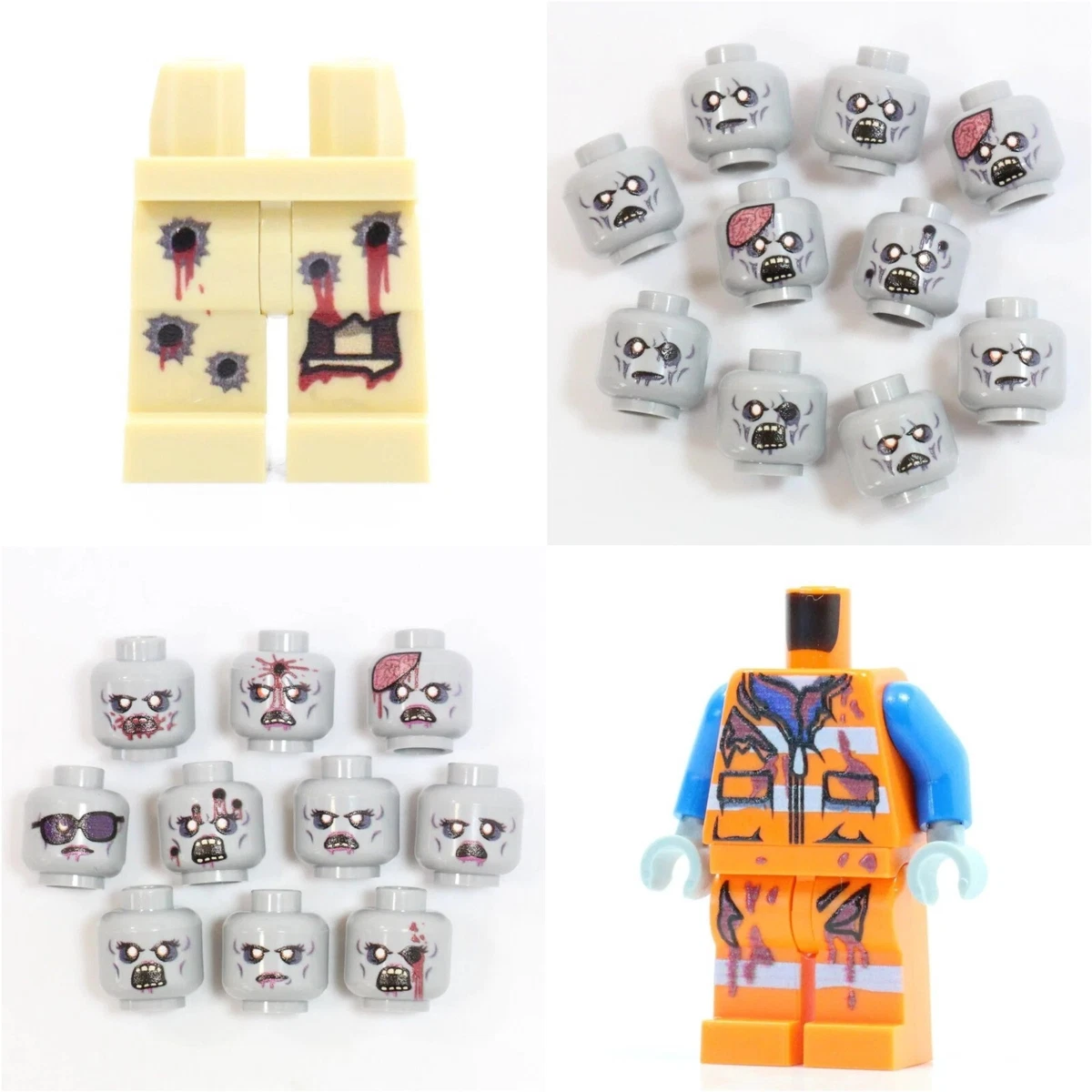 Custom Zombie Minifigure Parts -Printed On Real Lego Minifigure Parts!