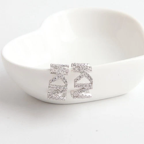 Michael Kors Silver Precious Metal-Plated Brass Pavé Logo Small Hoop Earrings