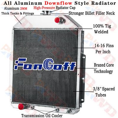 Aluminum 3 Row Radiator For 1942-52 Ford F1 F2 F3 F4 Pickup Ford V8 Engine 1950