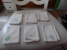 Vintage lot of 6 off white handkerchiefs with initials 17 3/4" x 13"