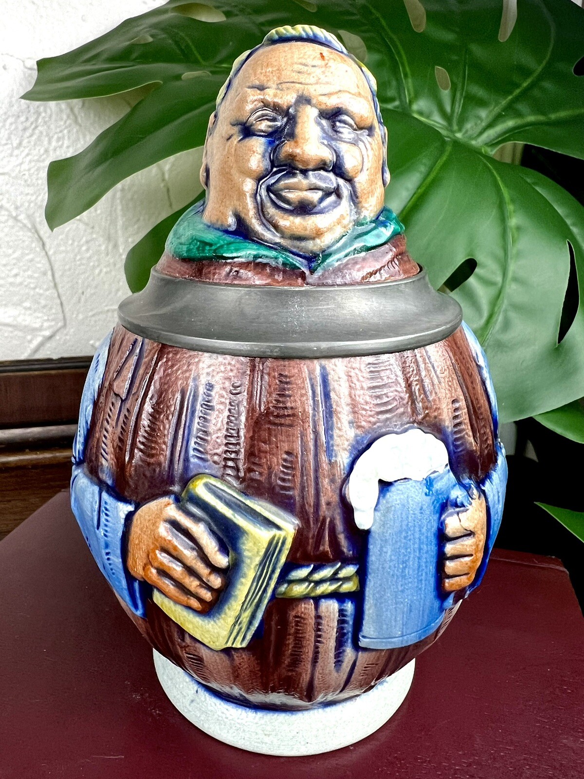 Vintage Lidded Gerzit Gerz Beer Stein Friar Monk Book Bible Germany Stoneware