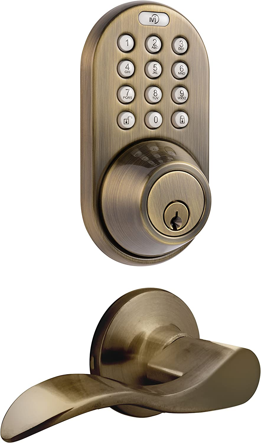 Electronic Touchpad Keyless Deadbolt and Lever Combo in Antique Brass-image