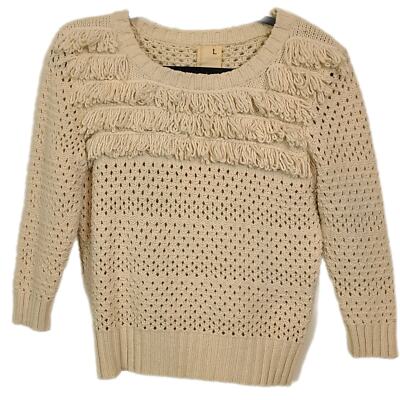 Girls Large Far Away From Close Cream Off White Sweater Cable Knit Fringes
