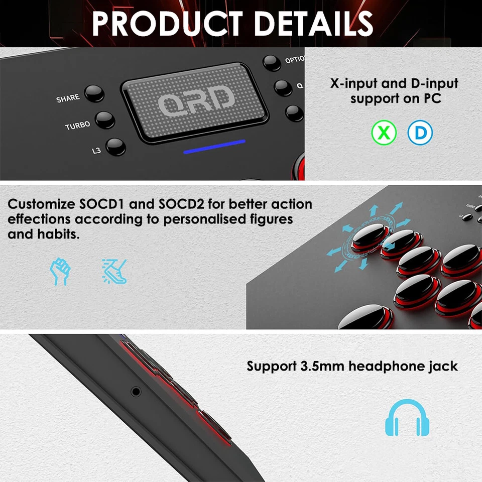 QRD S3 Wireless Arcade Stick for PS5 Slim Pro PS4 PS3 Nintendo Switch+Coverter - Image 3 of 4