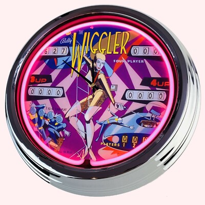 N-0772 Wanduhr ''Flipper Wiggler Bally 1967'' Neonuhr Wohnzimmer Deko Game Room