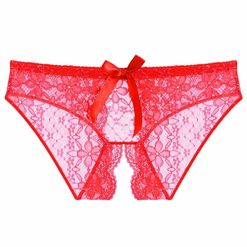Women Ladies Open Crotch Panties See Through Underwear Sexy Bow Lace Briefs - Picture 14 of 20