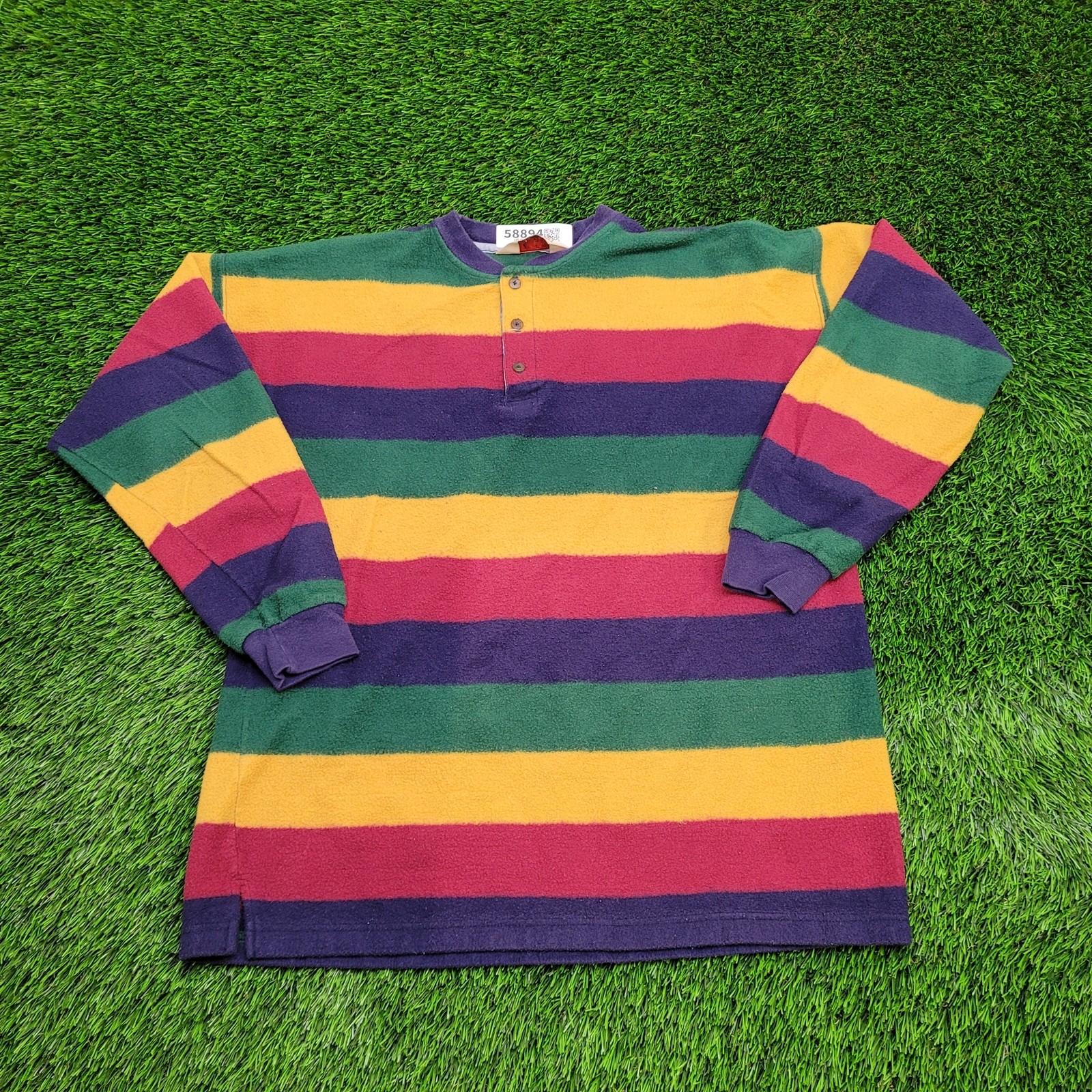 Camisa Vintage Años 80 RedHead Horizontal a Rayas M/L-Corta 22x26 Cuerpo-Vellón Azul