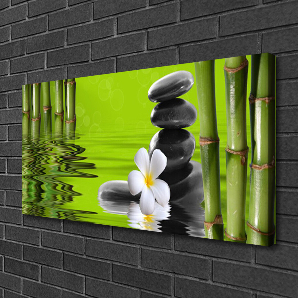 Tableau sur toile bambou et fleurs 100x50 cm impression panoramique zen