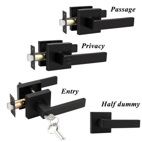 Matt Black Door Lever Privacy Passage Dummy Handle Interior Square Knobs Keyless - Picture 1 of 21