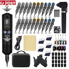 TUFFKING Tattoo Machine Kit Wireless Pen Power Supply 10 Color Inks Needle Box