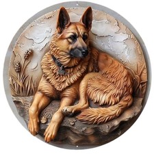 German Shepherd Dog 3D Circular Plaque Aluminum Wall Table Decor In  Outdoor 3
