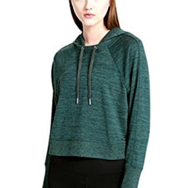 New Calvin Klein Performance Women's Marled Hooded Cropped Sweater,Vine Combo,L