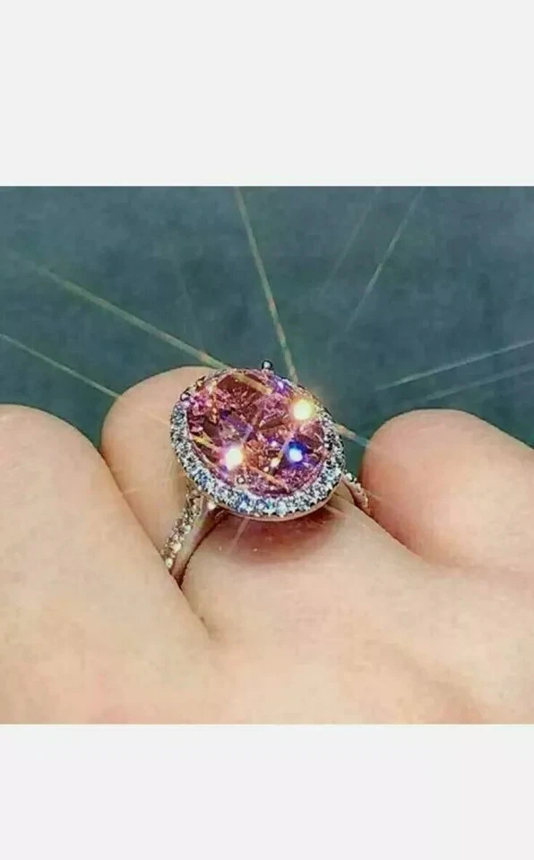 6. Anillo de compromiso de diamantes morganita natural corte ovalado de quilates de oro blanco de 14 quilates talla todos Foto 2 de 4