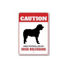 Patrolled By Irish Wolfhound Caution Metal Sign Dog Kennel Pet Breed Canine K9