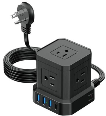 Cube Power Strip with Surge Protection, 10ft Extension Cord with 3 USB 1 USB-C