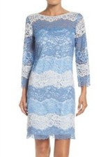 NWT ELIZA J Women’s Size 2P 2 Petite Mini Dress  L/S Lace Lined Blue White $128