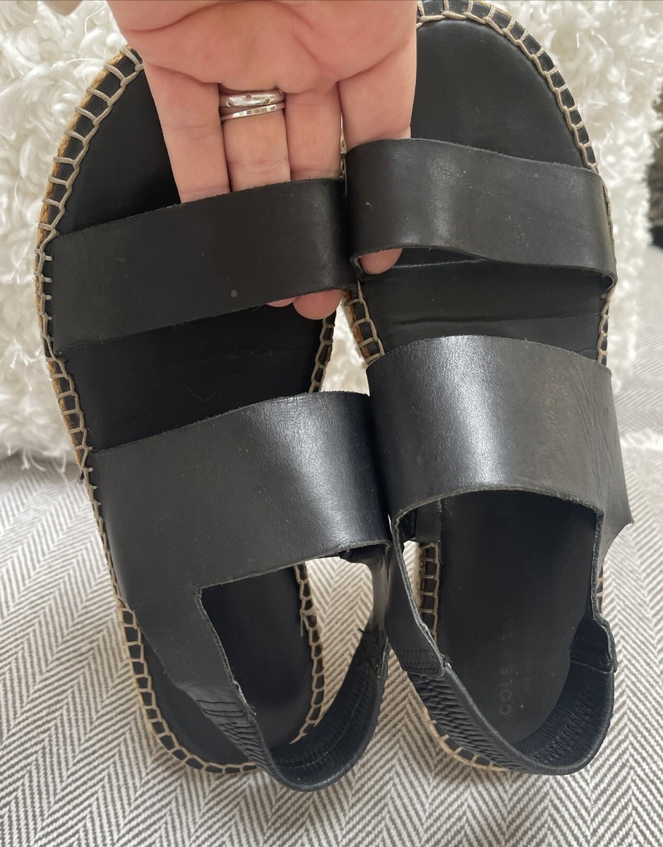 Cole Haan Black Leather Grand OS Slingback Espadrilles  display picture 1