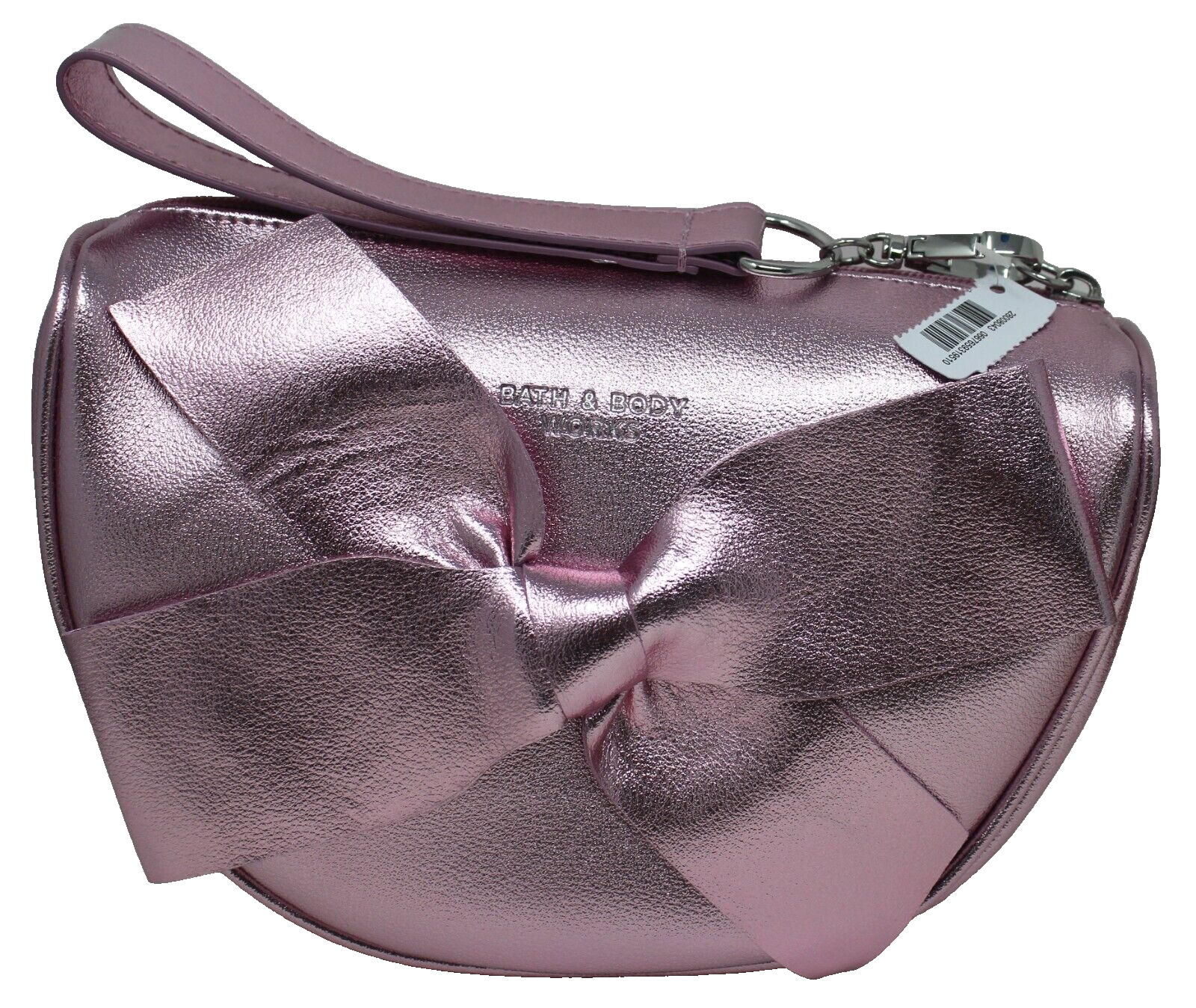 Bath Body Works Metallic Pink Bow Mini Cosmetic Bag Makeup Zippered Wristlet New