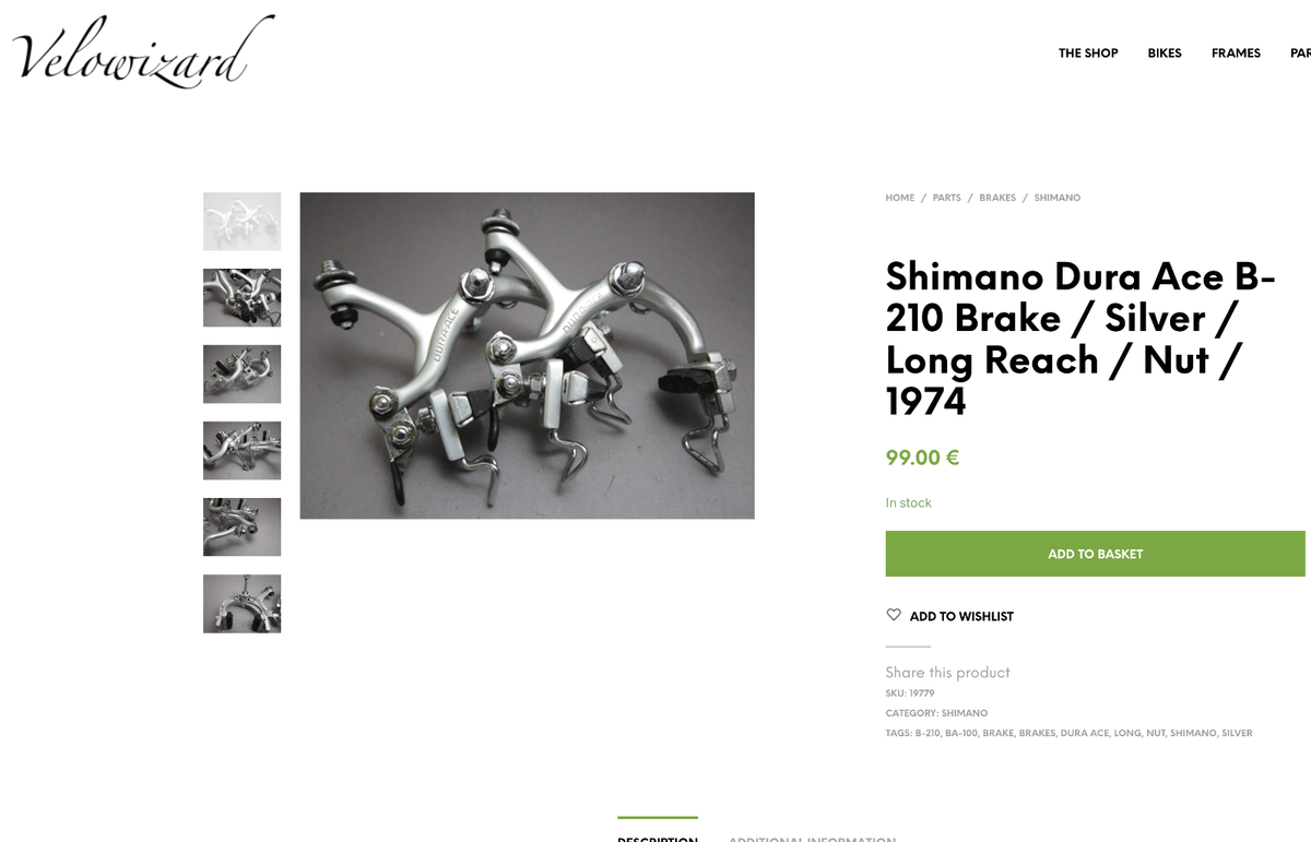 Freins Shimano Dura Ace B-210 Longue Portée - 1974 - Argent - Jeu étriers BA 100