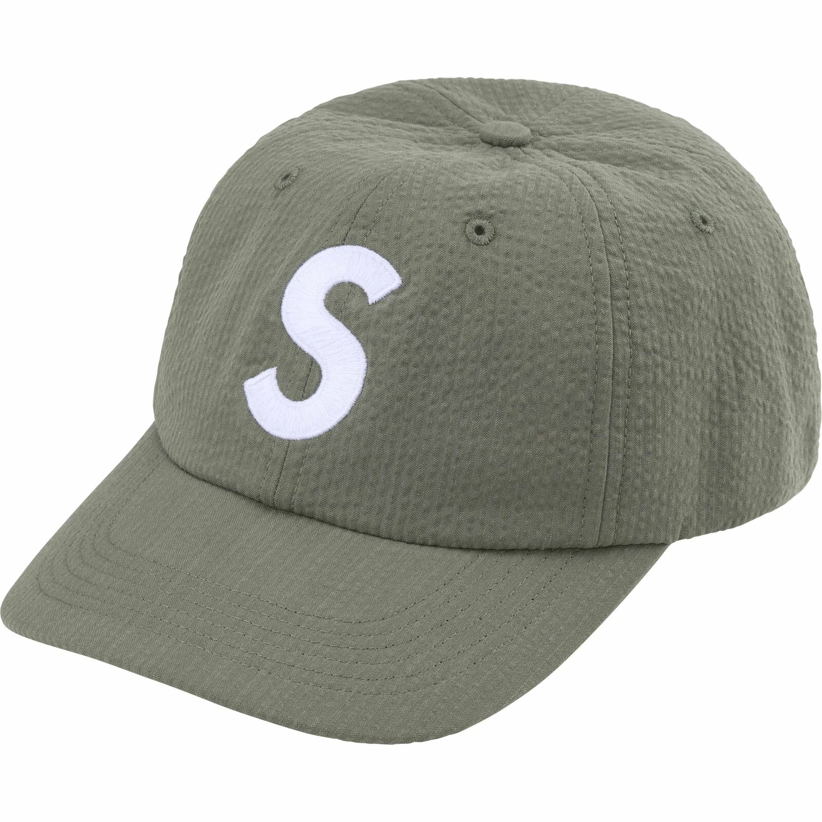Casquette chapeau 6 panneaux logo Supreme Seersucker S   vert olive   SS24 neuf authentique