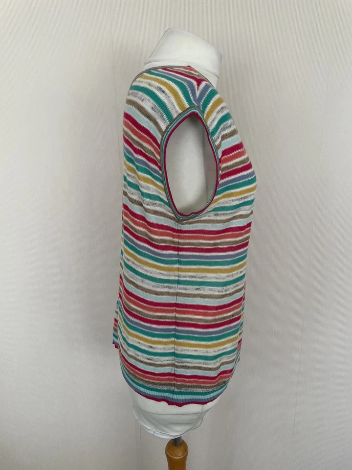 M&S Multicolour Stripe Fine Knit Sleeveless Jumper Top Size 10 VGC Cotton Linen  - Image 4 of 4