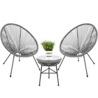3 Pc Outdoor Patio Bistro Furniture Set Glass Top Table and 2 Chairs - Gray
