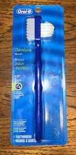 Oral B Denture Brush Stain Remover Dual Head Easy Grip Handle Blue Color 1 ct