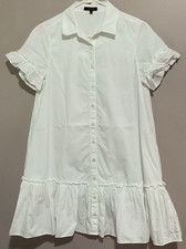 Quince 100% Organic Cotton Poplin Short Sleeve Ruffle Shirt Dress White XS