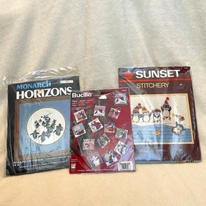 Penguin Crewel & Christmas Ornaments Cross Stitch - Monarch Bucilla Sunset