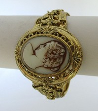 Vintage Milk Glass Cameo Clamper Bracelet
