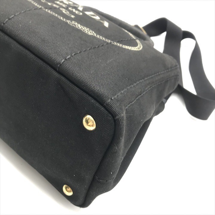 Good Condition PRADA Logo Canvas Canapa 2WAY Hand Shoulder Bag Black Brand Bag r thumbnail 5