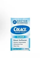 Colace Docusate Sodium Clear Stool Softener 50mg - Pack of 28 Soft Gels
