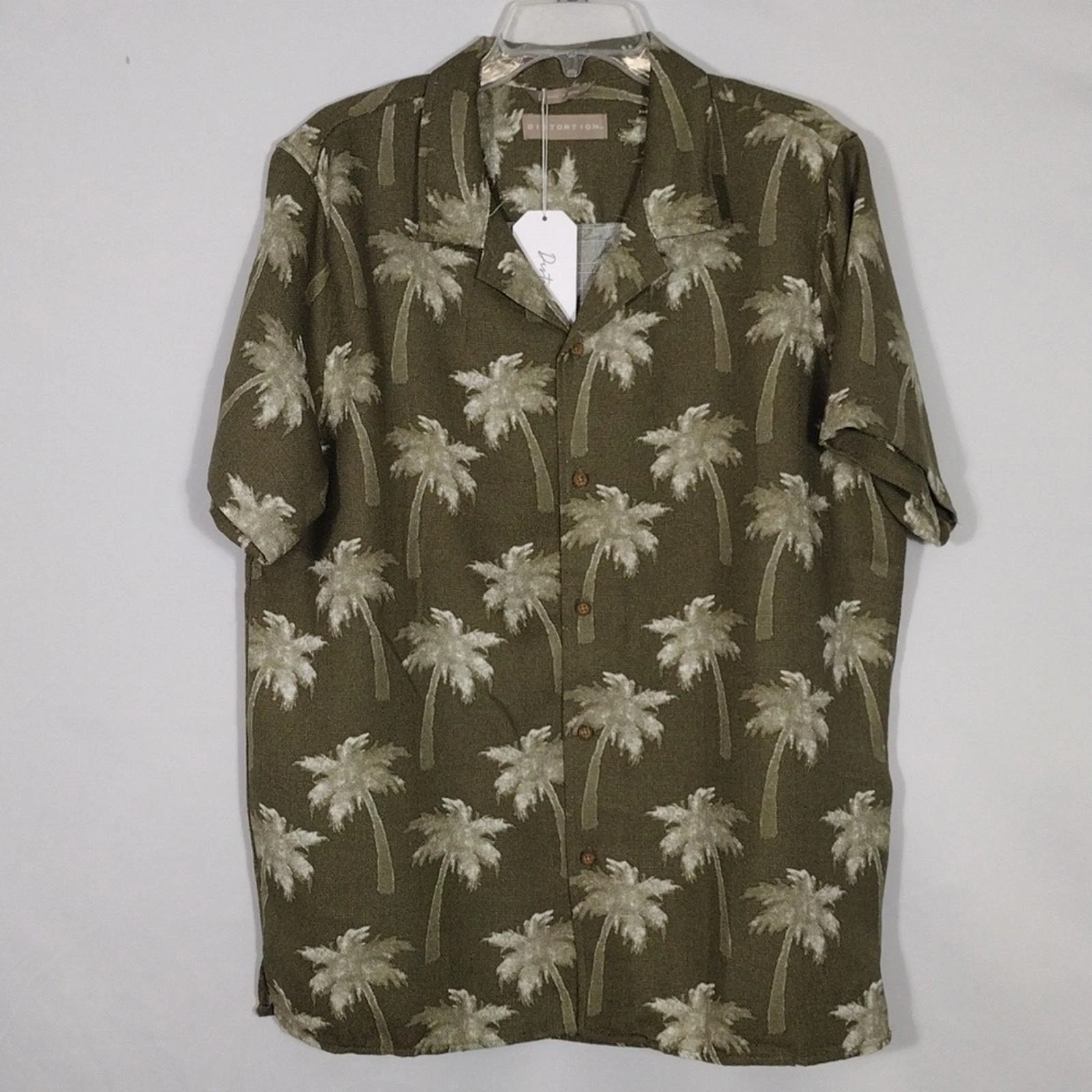 NWT Distortion Burnt Olive Linen Like Palm Tree Short Sleeve Mens Size Large