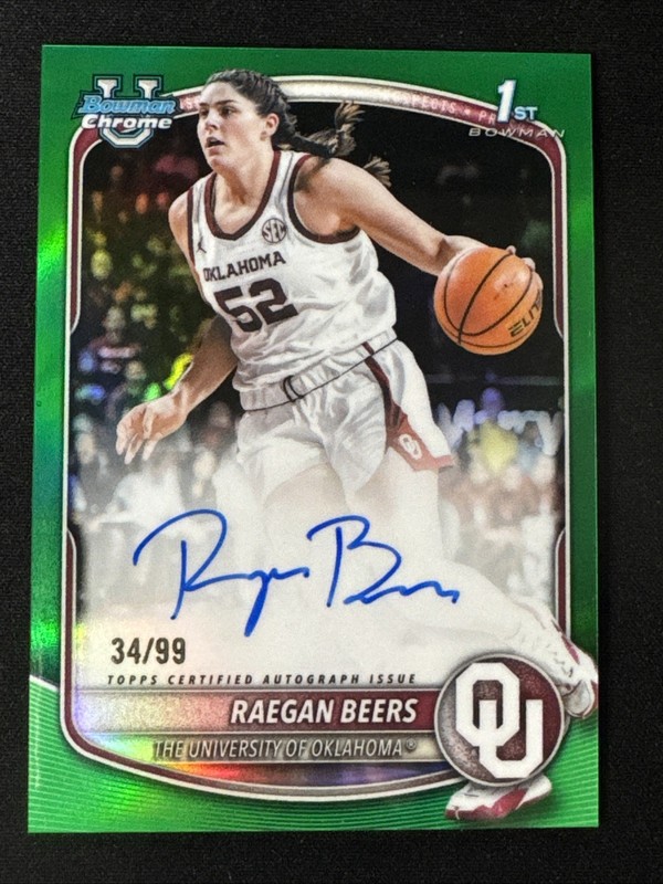 RAEGAN BEERS 2025-26 Bowman - 1ST GREEN REFRACTOR ON CARD AUTO #/99 - Oklahoma