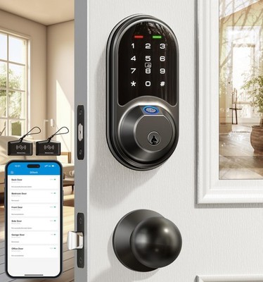 RZ07C Locks for Front Door, 2 Knob Handle Set, Fingerprint Keyless Entry, App...