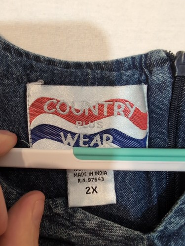 Abito donna denim senza maniche vintage anni 90 Country Wear disegno floreale taglia 2X - Foto 4 di 7